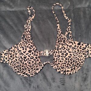 SHEIN Black and Tan Leopard Print Swim Bra